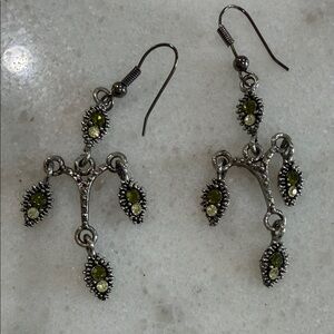 Silver-Tone Green Crystal Dangle Earrings - Women Jewelry